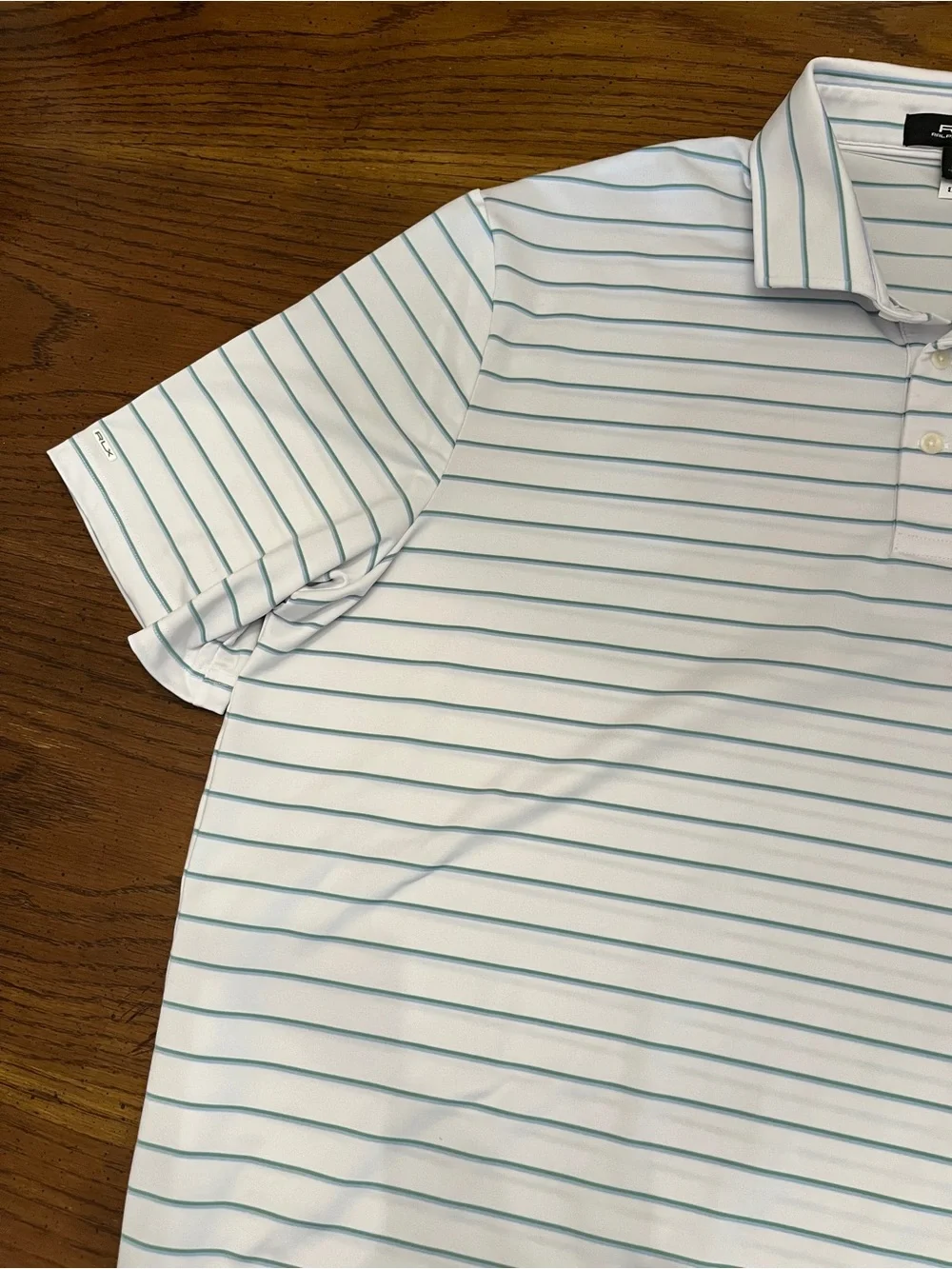 Ralph Lauren RLX White Polo with Light Blue and Green Stripes, size XXL
